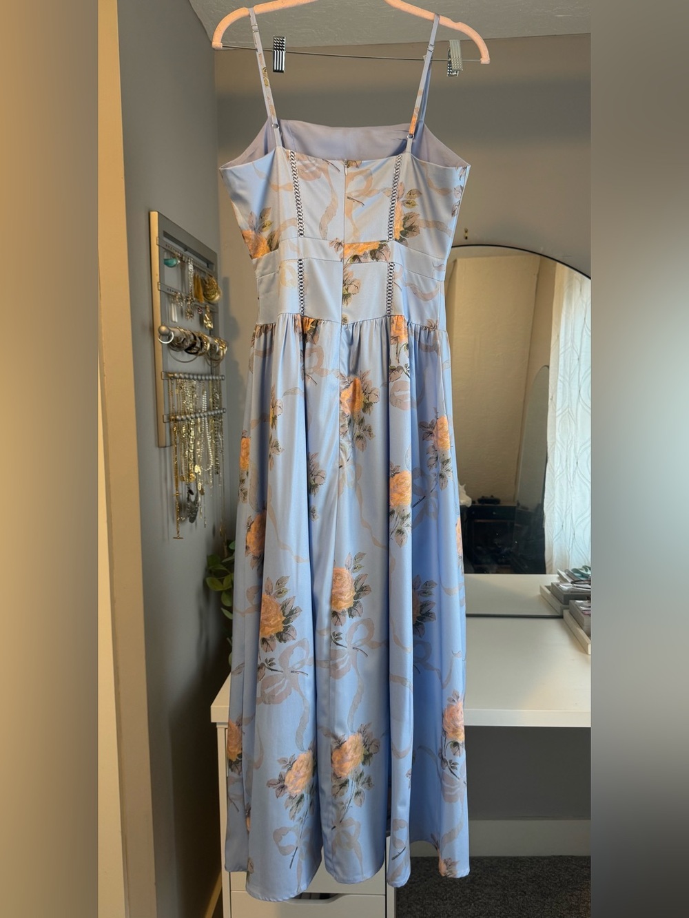 Light Blue Floral Sundress with Spaghetti Straps - Picture 4 of 4